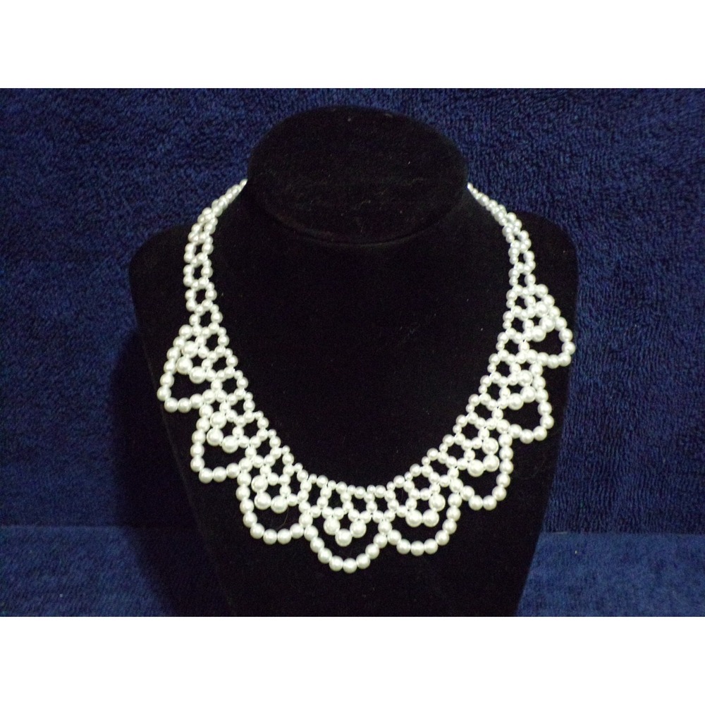 Prom Holidays Faux Pearl Necklace White Clasp Hook 15" Long x 1.5" Wide